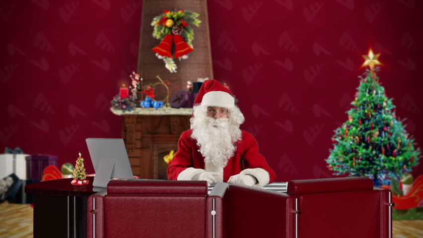 Santa Claus talking in a Christmas Room