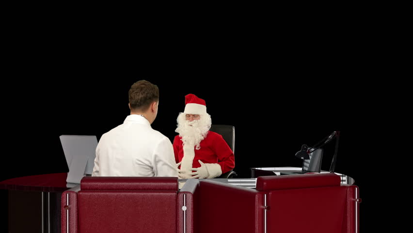 Santa Claus is sick, Doctor measuring blood pressure, against black