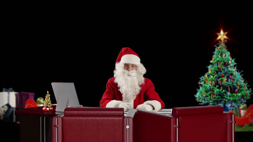 Santa Claus talking, time-lapse, against black