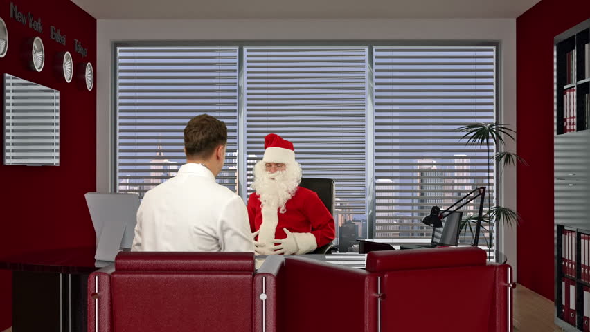 Santa Claus is sick, Doctor measuring blood pressure