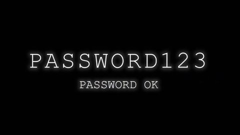Cracking easy ordinary passwords at a pc terminal screen with brute-force method, one letter at a time. Classical movie sci-fi hacking shot. Simple white on black.
