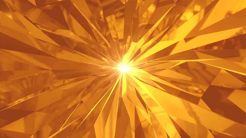 4K Abstract Gold tunnel sharp corners with reflections the camera rotates and moves forward towards the sun light. Dynamic background for project