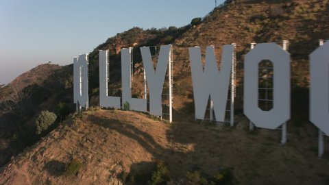 Los Angeles, California circa-2017, Aerial view of Hollywood sign. Shot with Cineflex and RED Epic-W Helium.