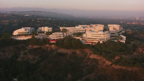 Los Angeles, California circa-2017, Aerial shot of Getty Museum. Shot with Cineflex and RED Epic-W Helium.