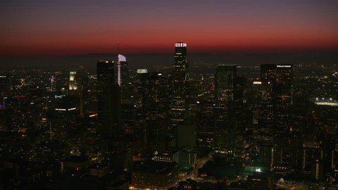 Los Angeles, California circa-2017, Aerial shot of Los Angeles at dusk. Shot with Cineflex and RED Epic-W Helium.