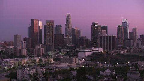 Los Angeles, California circa-2017, Aerial shot of Los Angeles at dusk. Shot with Cineflex and RED Epic-W Helium.