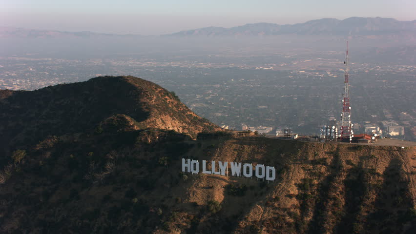 Los Angeles, California circa-2017, Aerial view of Hollywood sign. Shot with Cineflex and RED Epic-W Helium.