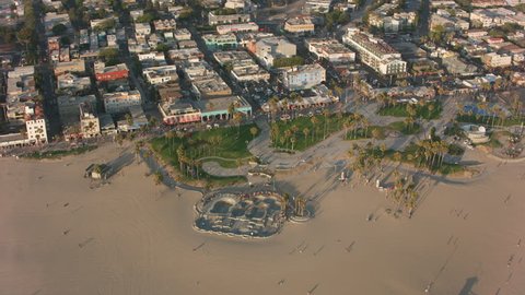 Venice Beach, California circa-2017, Aerial shot of Venice Beach. Shot with Cineflex and RED Epic-W Helium.