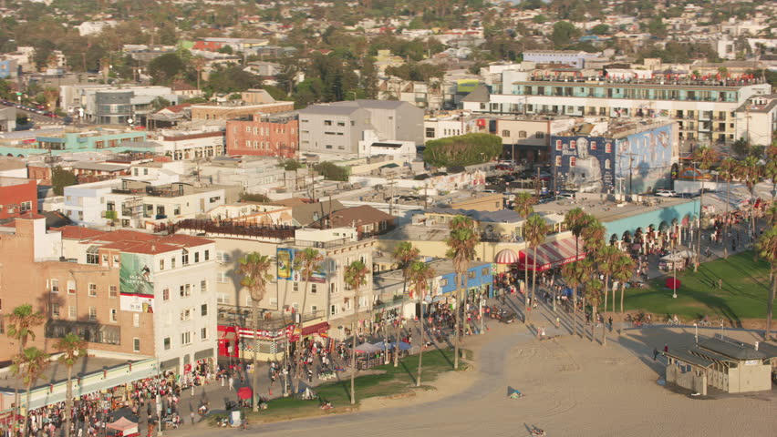 Venice Beach, California circa-2017, Aerial shot of Venice Beach. Shot with Cineflex and RED Epic-W Helium.