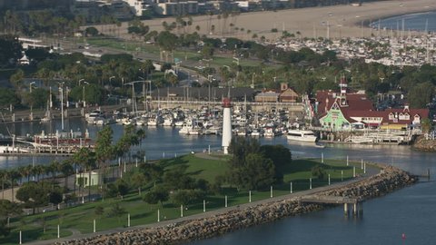 Long Beach, California circa-2017, Aerial shot of Rainbow Lighthouse in Long Beach. Shot with Cineflex and RED Epic-W Helium.