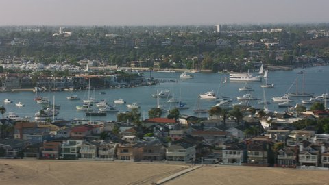 Newport Beach, California circa-2017, Aerial shot of Newport Beach marina. Shot with Cineflex and RED Epic-W Helium.