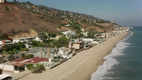 Malibu, California circa-2017, Aerial shot of Malibu beach and Pacific Ocean. Shot with Cineflex and RED Epic-W Helium.