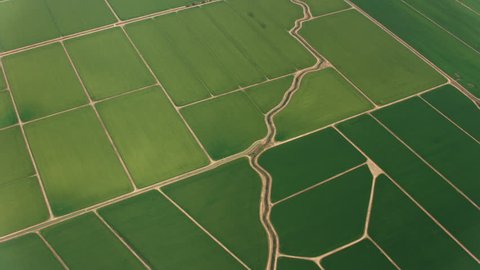 California circa-2017, Aerial view of beautiful green farmlands. Shot with Cineflex and RED Epic-W Helium.