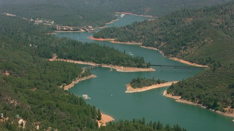California circa-2017, Aerial view of Shasta Lake in Northern California. Shot with Cineflex and RED Epic-W Helium.