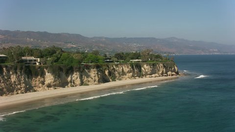Malibu, California circa-2017, Aerial shot of Malibu beach and Pacific Ocean. Shot with Cineflex and RED Epic-W Helium.