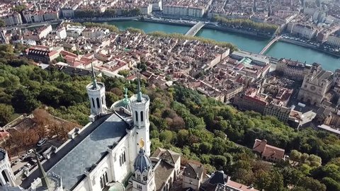 Aerial Helicopter View of Lyon France 