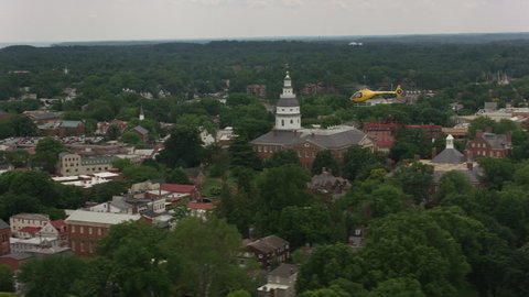 Aerial shot of helicopter flying over Annapolis, Maryland. Shot with Cineflex and RED Epic-W Helium.