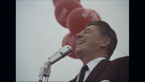 CIRCA 1968 - Campaign rally footage is spliced together of Ronald Reagan and Pat Brown addressing their supporters as both run for the seat of California governor.