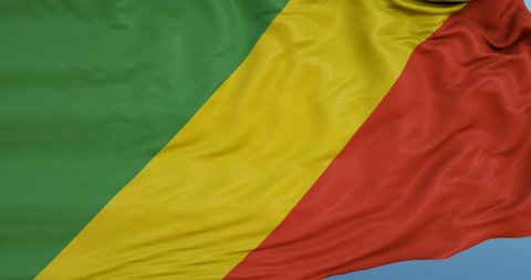 Seamlessly Looping flag for Congo Brazzaville, blowing beautifully in the wind. Slo-Motion. Available in 4K.