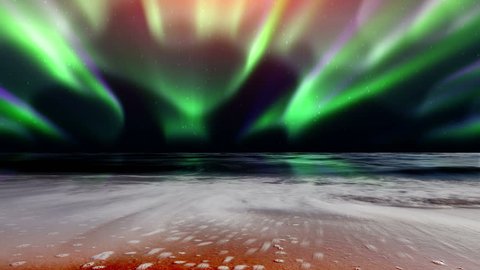 sea waves and the northern lights