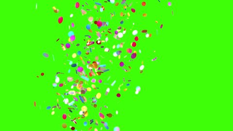 Confetti Party Popper Explosions on a Green Background. 3d animation, 4K. 