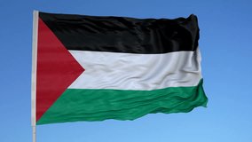 Looping flag for Palestine on flag pole, blowing beautifully in the wind. Includes alpha matte.