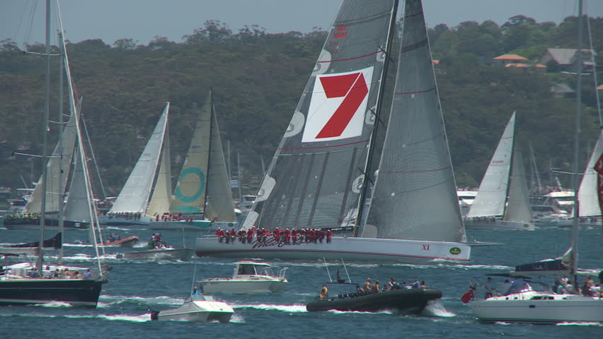 SYDNEY HARBOR- DECEMBER 26: Wild Oats XI races out of Sydney Harbor during the 