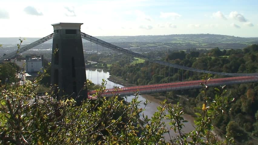 Pan of Clifton Suspension Bridge near Bristol, England.