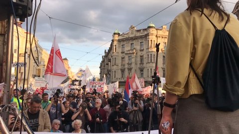  Street Protest rally against the regime in Belgrade ,Serbia 04/25/2017,slow motion Handheld camera Balanced Steady shot 