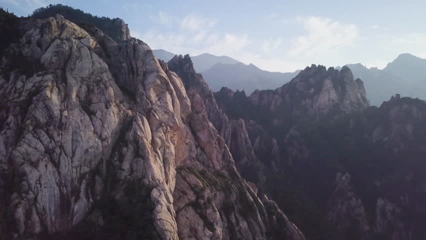 Rocks in Seorak Mountains, South Korea - Aerial View moving in