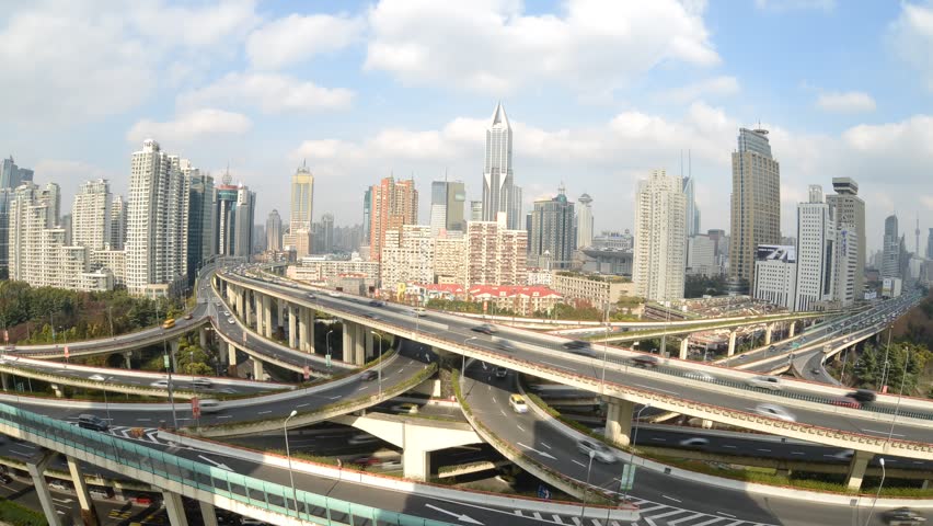 SHANGHAI, CHINA  - Dec 19: Time Lapse of Aerial View of Shanghai busiest