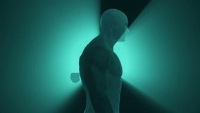 Animation of walking abstract human on colorful background. Animation of seamless loop.