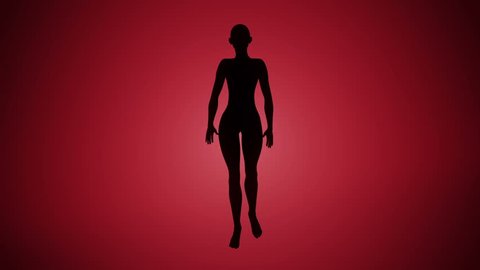 Animation of walking abstract silhouette human on colorful background. Animation of seamless loop.