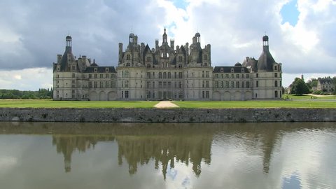 Chambord Castle, France during summer zoom in on front doors