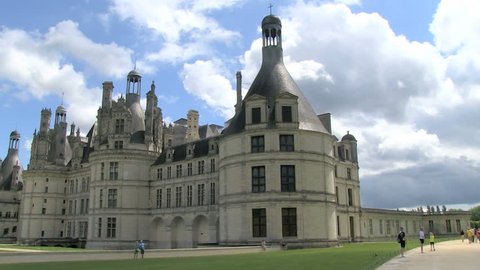 Chambord Castle, France during summer pan views