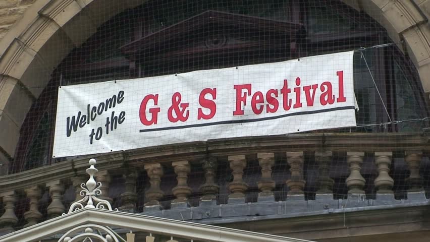 Gilbert and Sullivan Festival Banner on the exterior of Buxton Opera House.