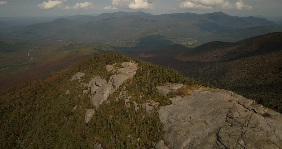 Aerial drone footage of Algonquin peak and surrounding mountains in the Adirondacks, New York.