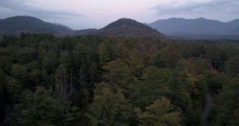 Aerial drone footage of Algonquin peak and surrounding mountains in the Adirondacks, New York.