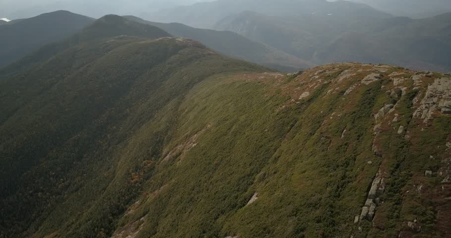 Aerial drone footage of Algonquin peak and surrounding mountains in the Adirondacks, New York.