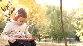 boy playing with tablet in the fall.mov
