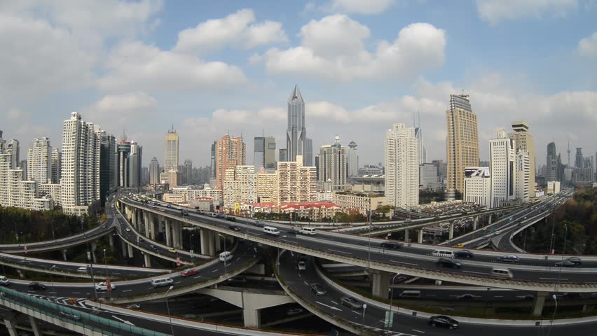 SHANGHAI, CHINA - Dec 19:  Aerial View of Shanghai busiest highway, Yan'an East