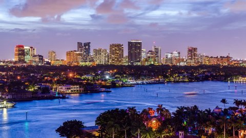 Fort Lauderdale, Florida, USA cityscape at twilight.