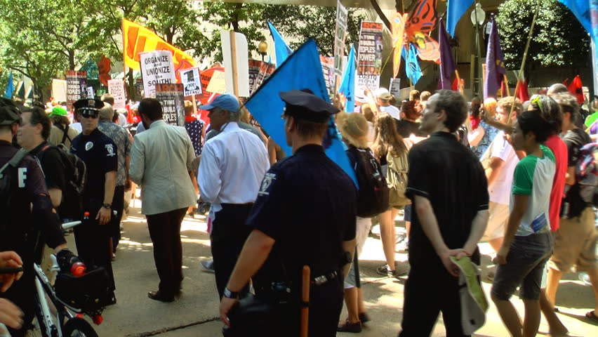 Charlotte, North Carolina-September 3:  large crowd of protesters of various organizations like occupy Wall street march at the Democratic National Convention September 3, 2012 Charlotte, NC USA