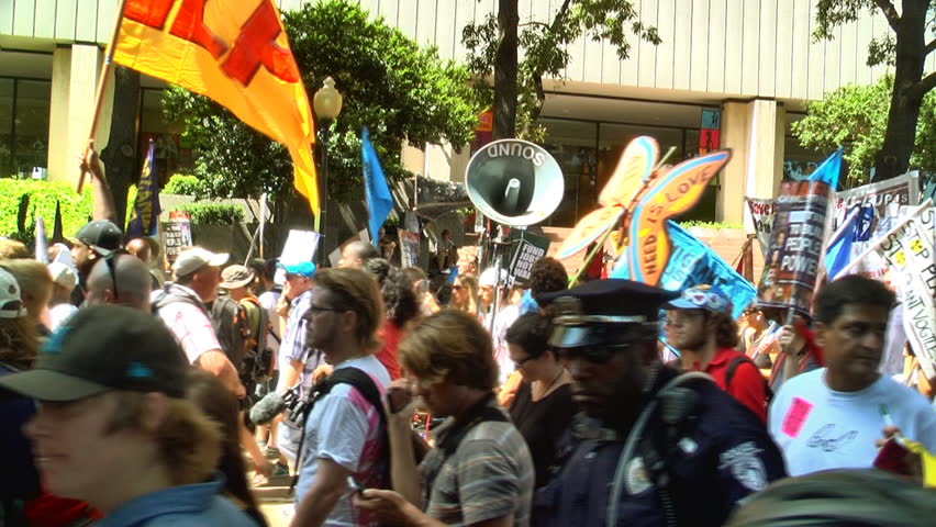 Charlotte, North Carolina-September 3:  large crowd of protesters of various organizations like occupy Wall street march at the Democratic National Convention September 3, 2012 Charlotte, NC USA