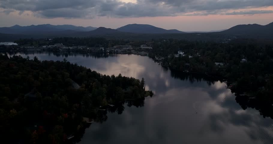 Drone flight over Lake Placid, New York.