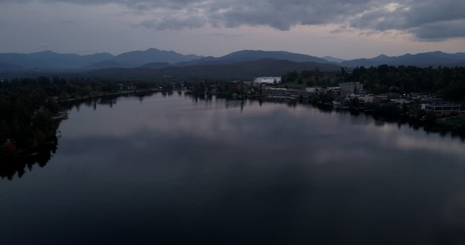 Drone flight over Lake Placid, New York.