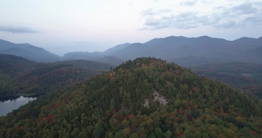 Drone flight over Lake Placid, New York.