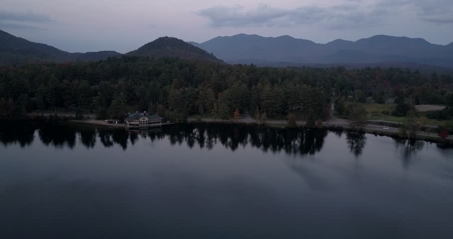 Drone flight over Lake Placid, New York.