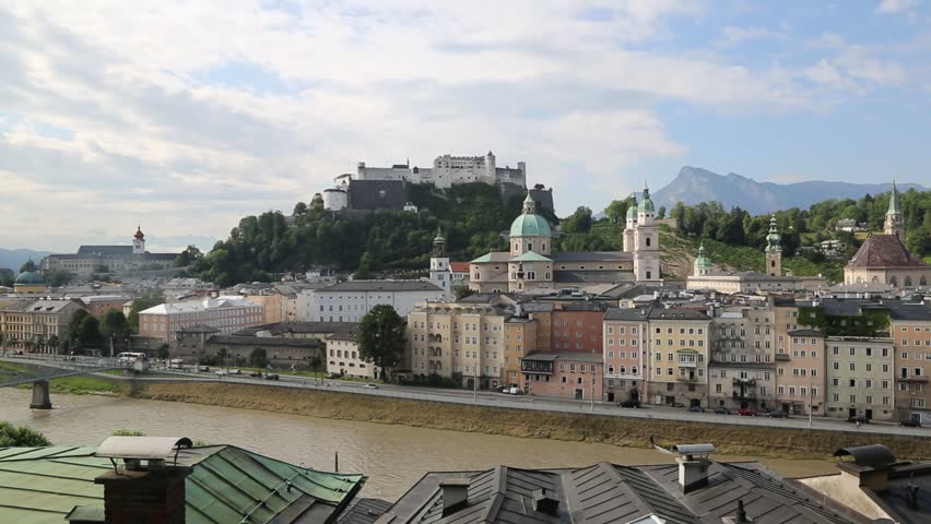 Panoramic aerial view of Salzburg Cathedral, Austria in a beautiful day