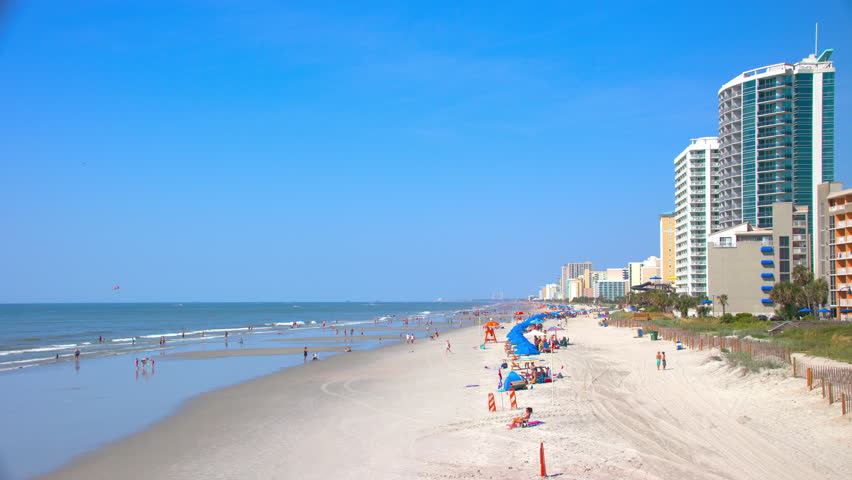 Myrtle Beach SC Wide Generic Beachfront Vacation Scene with Visitors Enjoying the Sun and Sand During the Summer Season on the East Coast of South Carolina